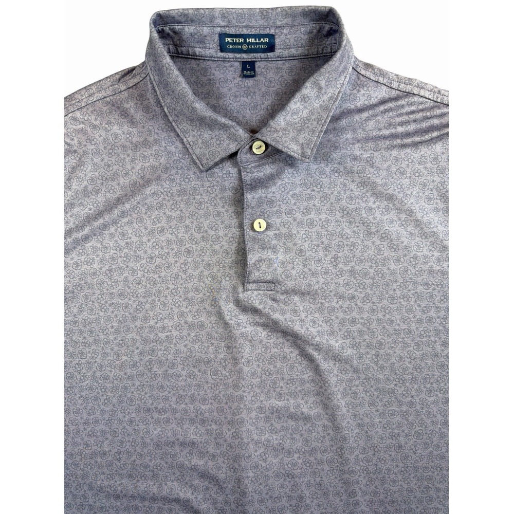 Peter Millar Crown Crafted Mens L Purple Floral AOP Golf Polo Country Club